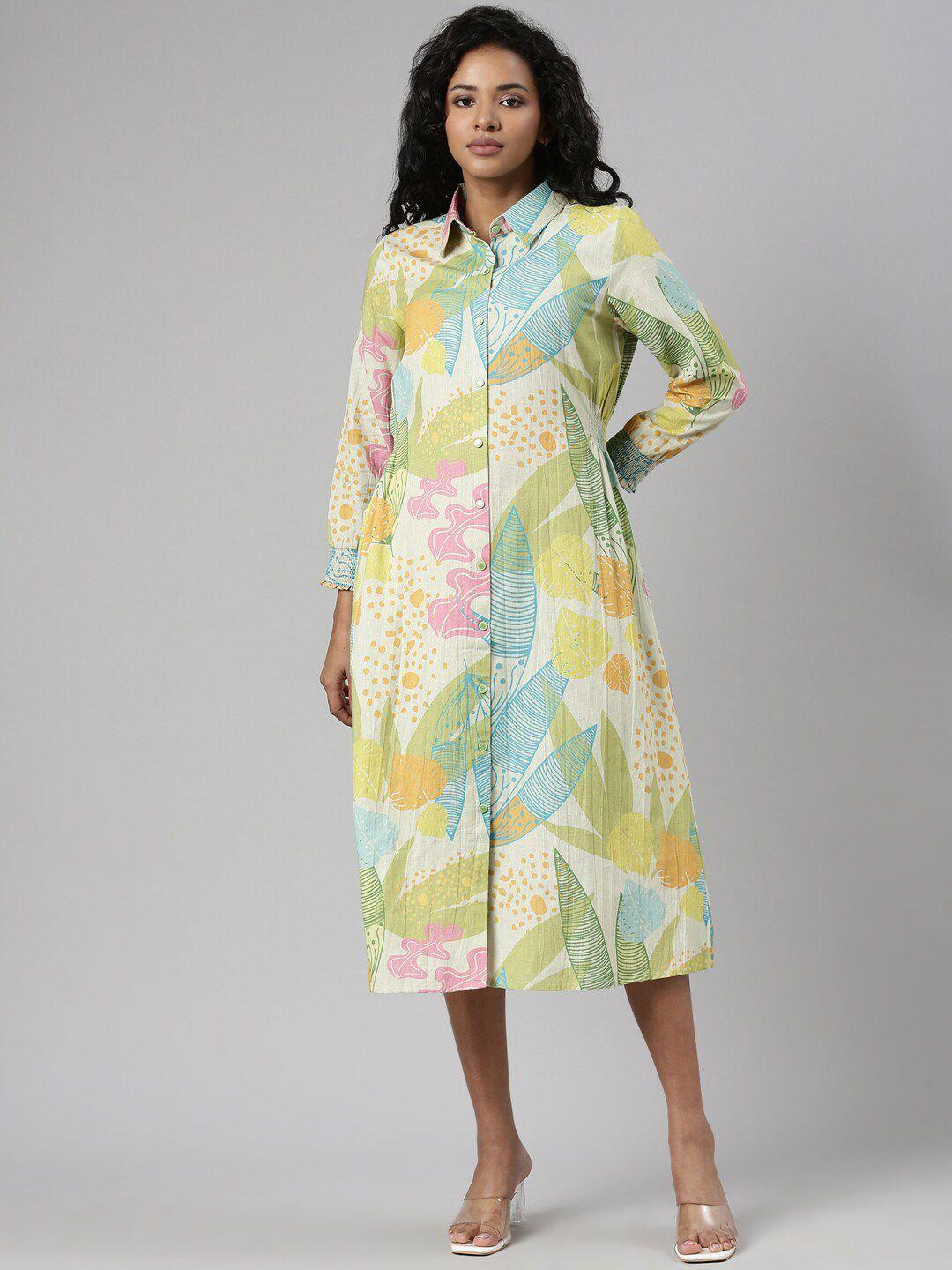 showoff abstract printed cotton a line midi dress