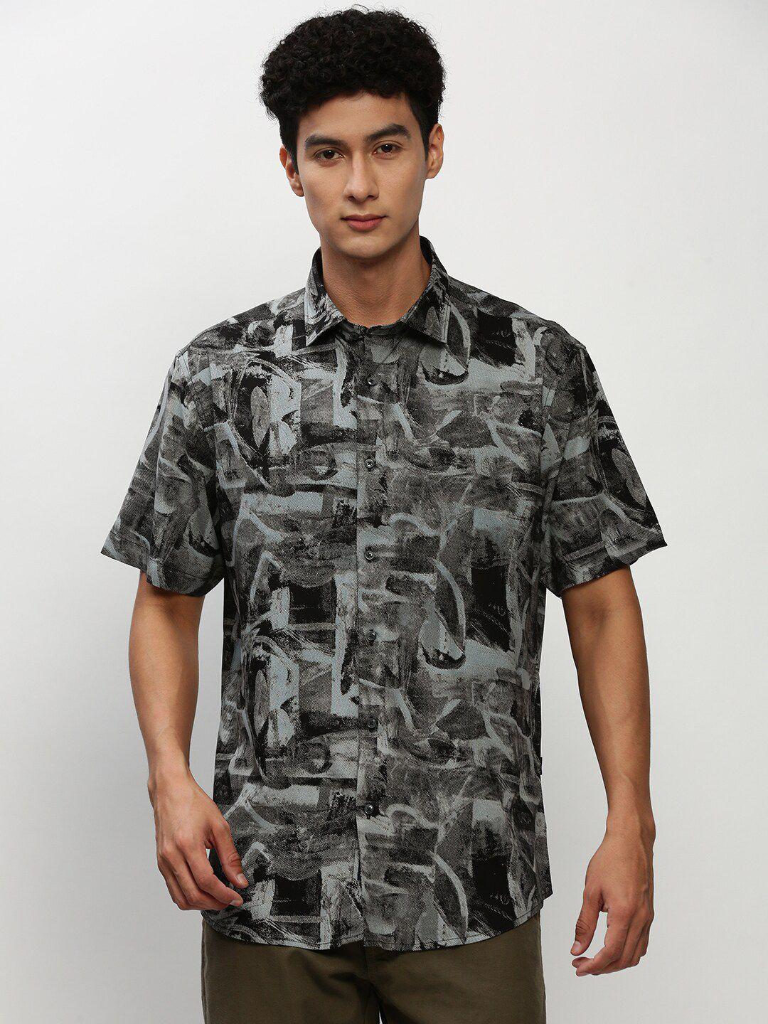 showoff abstract printed cotton premium slim fit opaque casual shirt