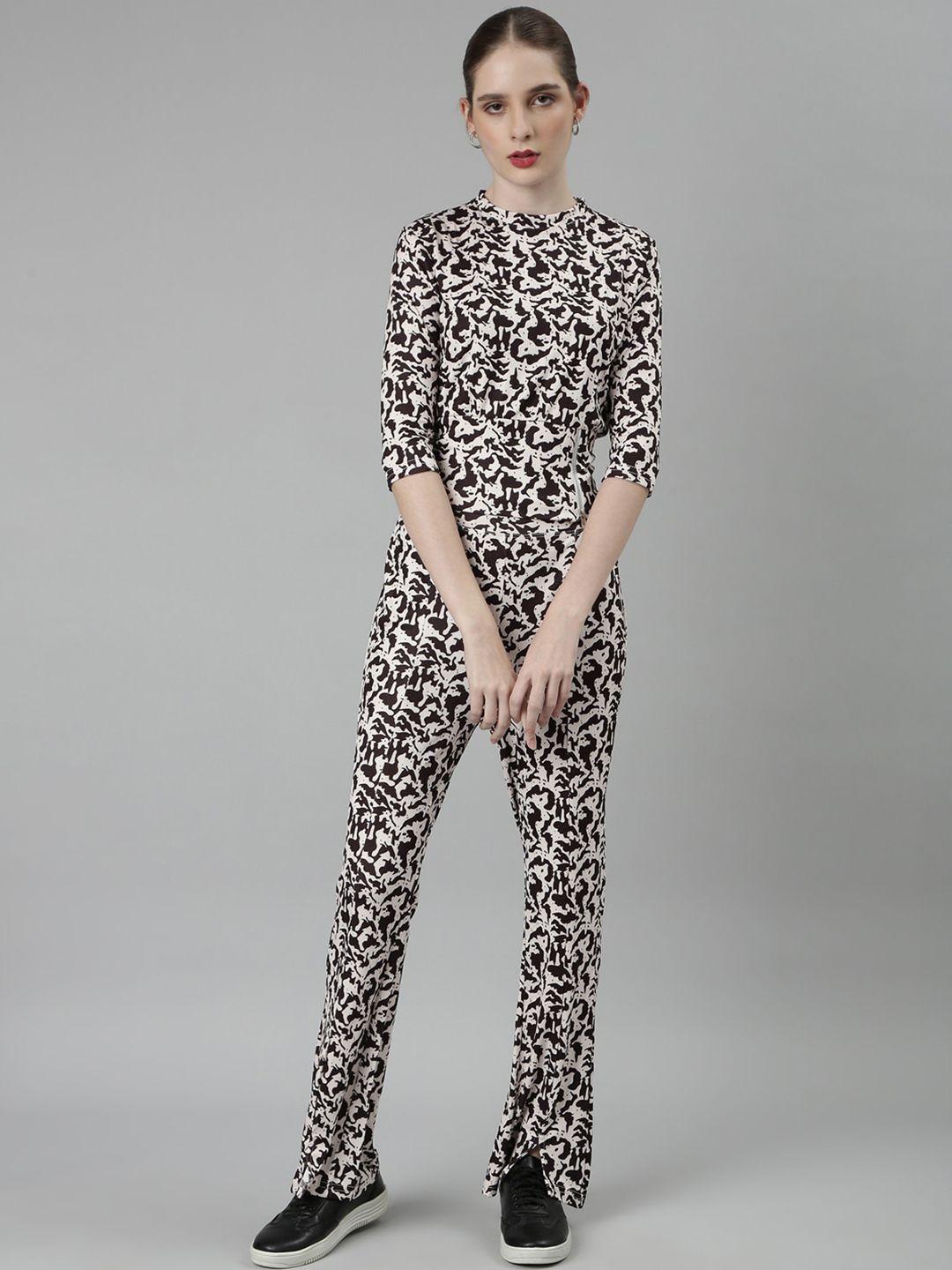 showoff abstract printed high neck top with trousers