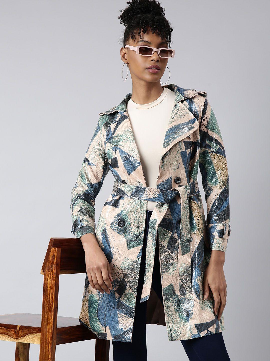 showoff abstract printed longline overcoat