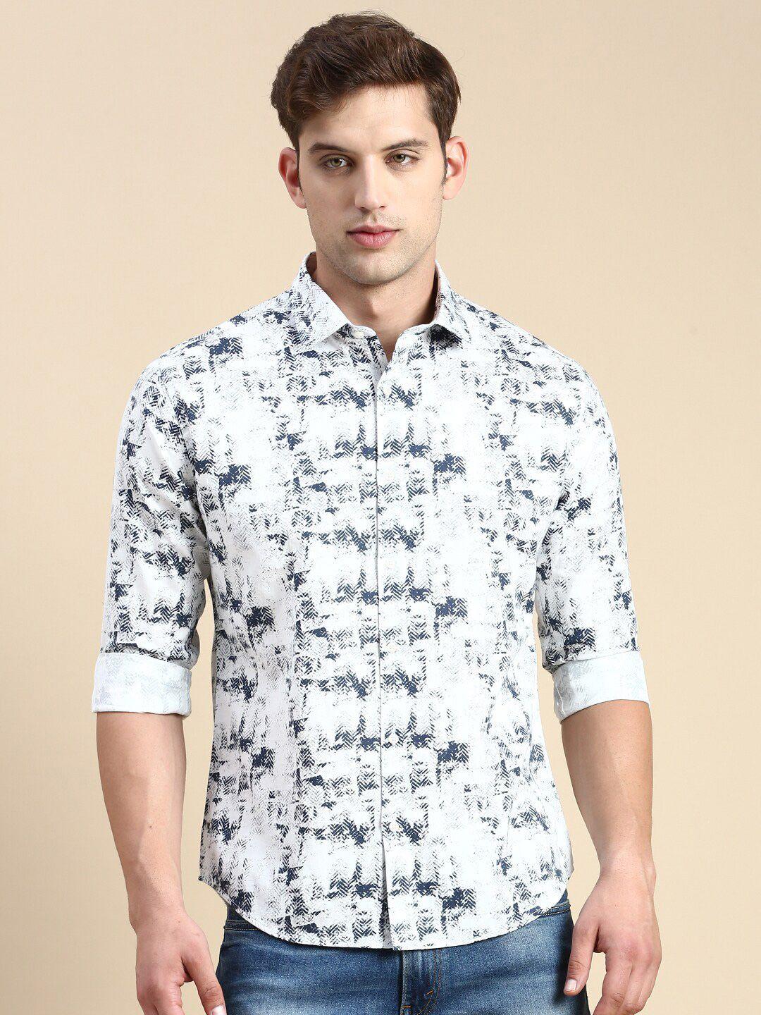 showoff abstract printed premium slim fit opaque cotton casual shirt