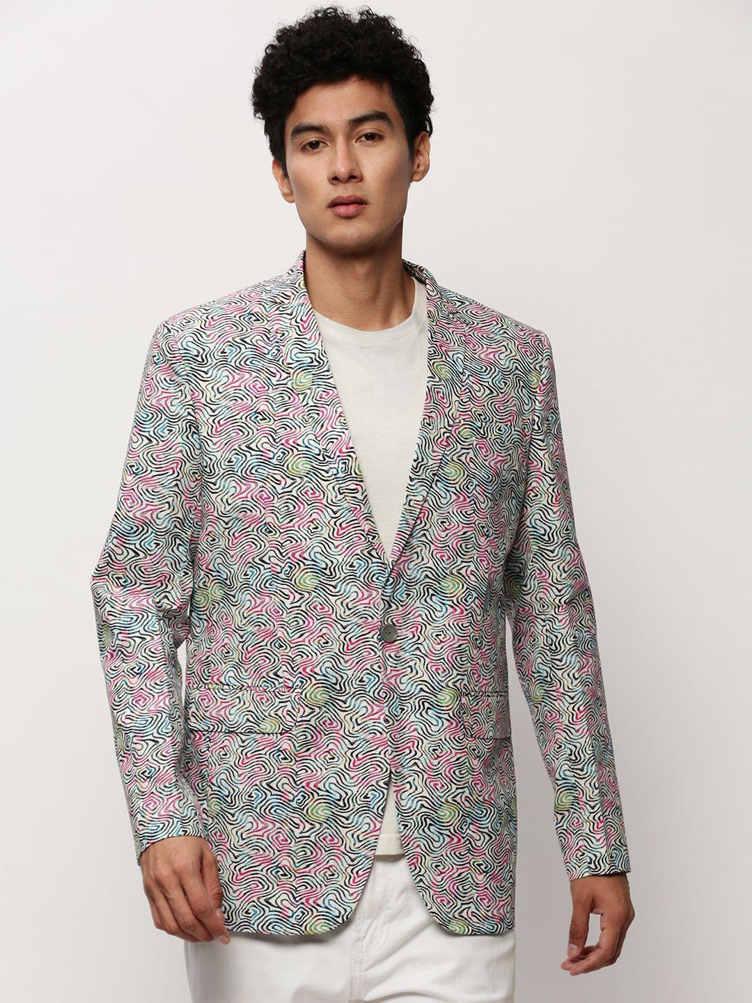 showoff abstract printed slim-fit single-breasted cotton blazer