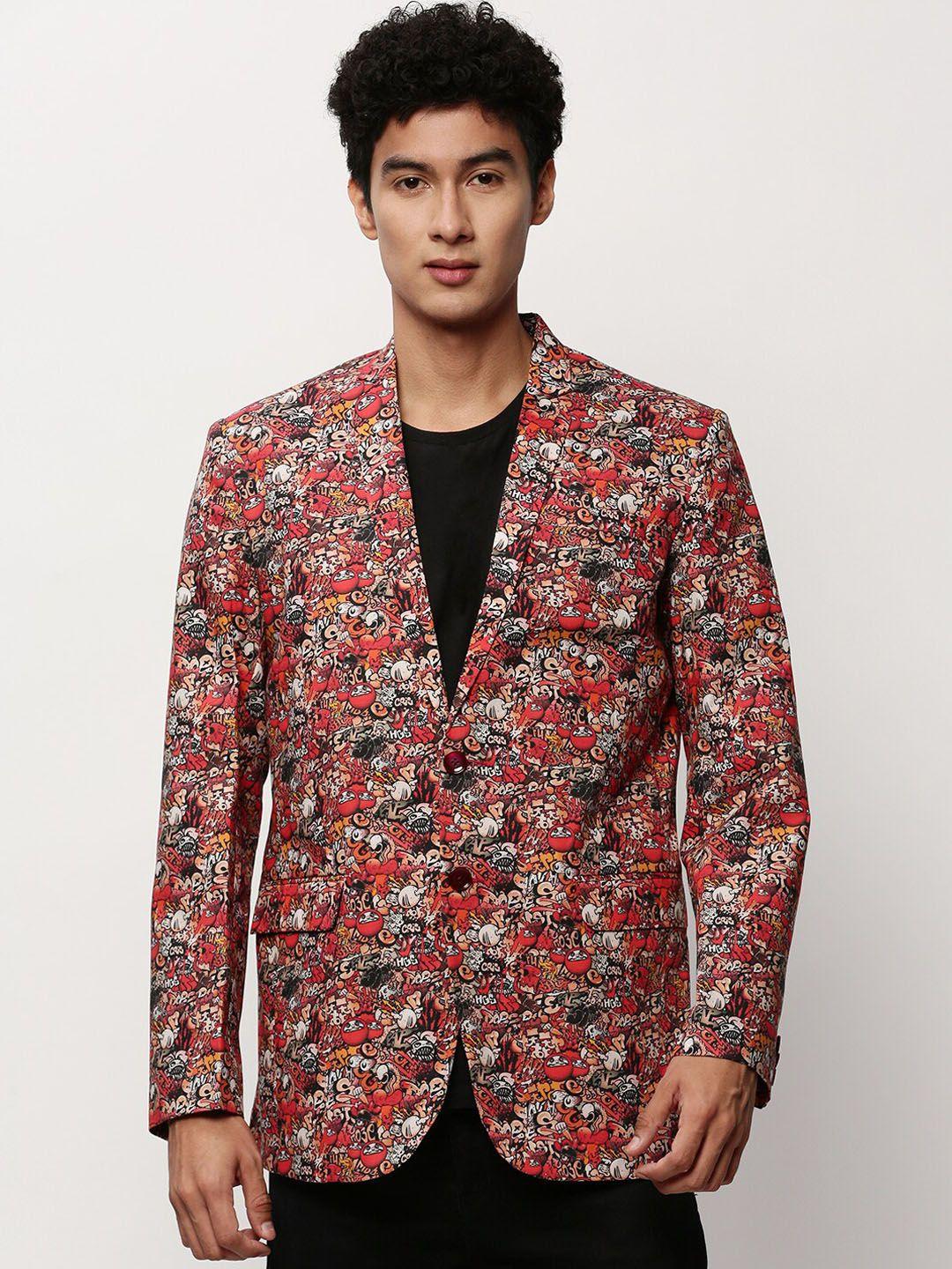 showoff abstract printed slim-fit single breasted cotton blazer