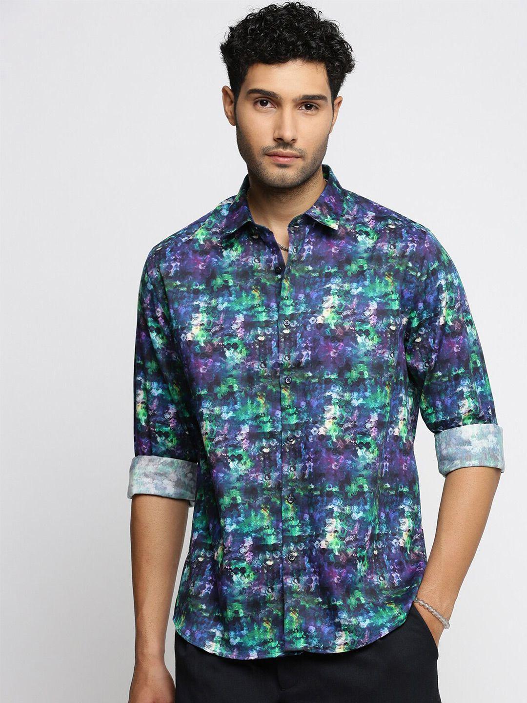 showoff abstract printed smart slim fit cotton casual shirt