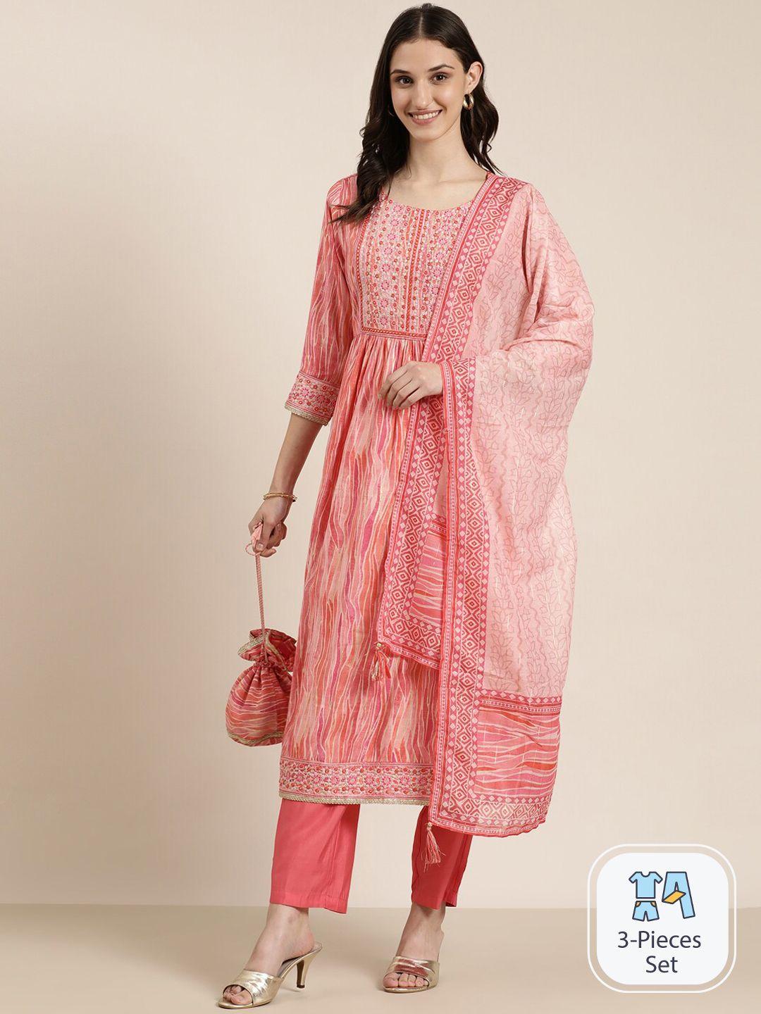 showoff abstract printed thread work kurta with trousers & with dupatta