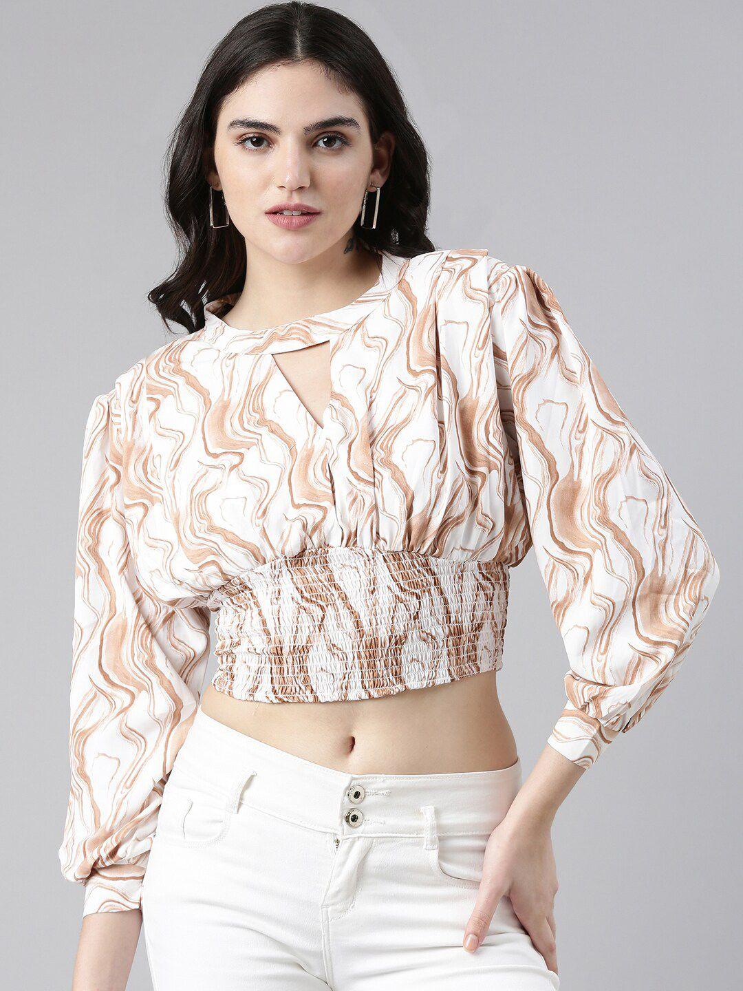 showoff animal print crepe cinched waist top