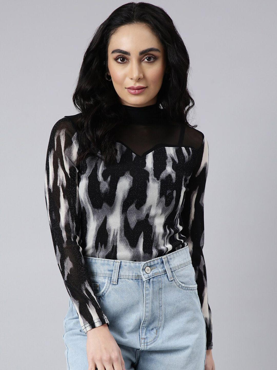 showoff animal printed high neck knitted top