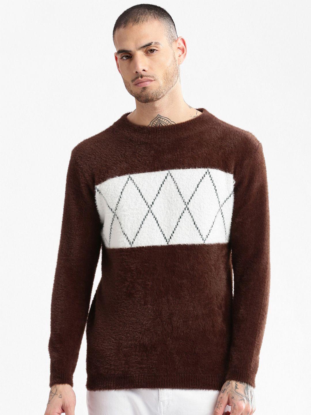 showoff argyle printed round neck pullover sweaters