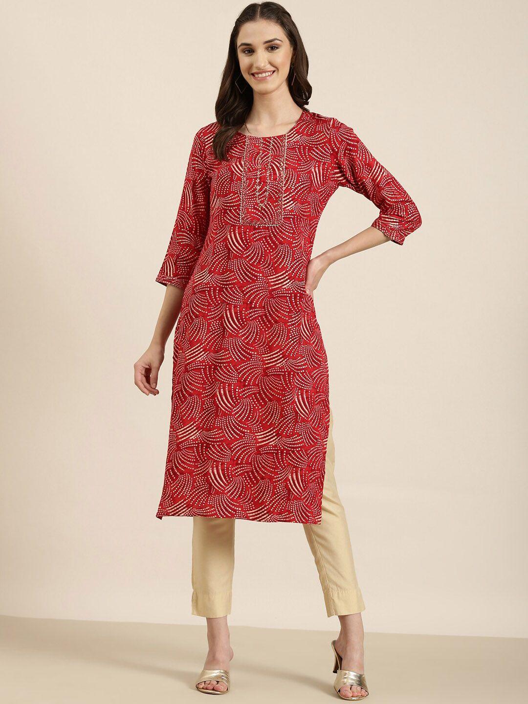 showoff bandhani printed gotta patti straight kurta