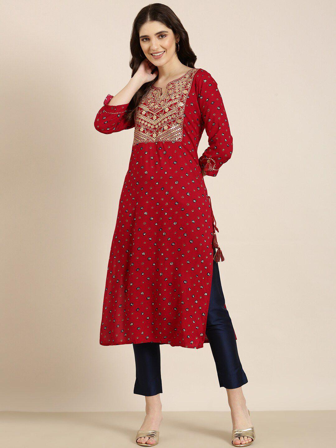 showoff bandhani printed sequinned kurta