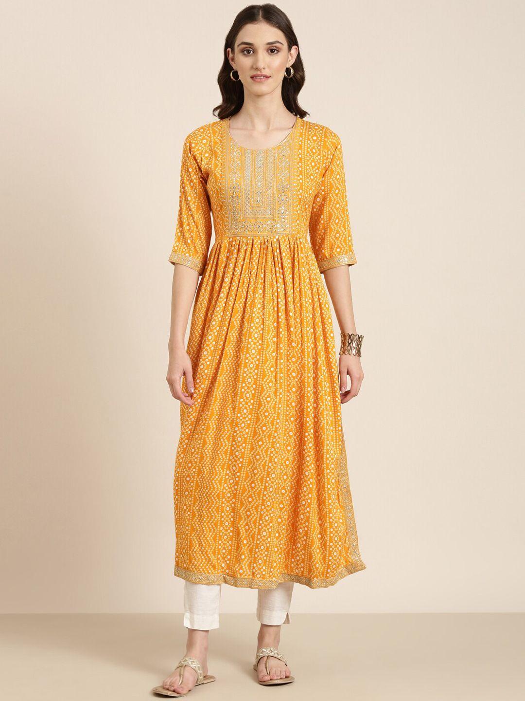 showoff bandhani printed sequinned pure cotton anarkali kurta