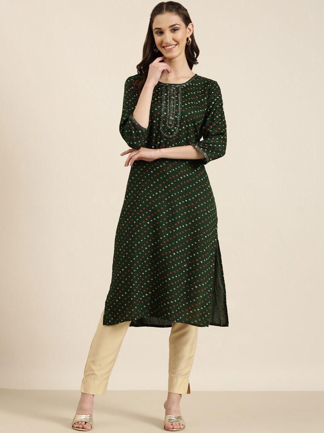 showoff bandhani printed straight kurta