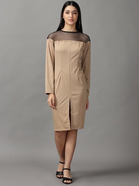 showoff beige a-line dress