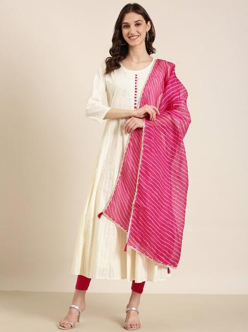 showoff beige cotton embellished kurta with dupatta