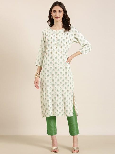 showoff beige cotton embellished kurta