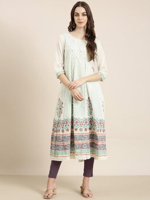 showoff beige cotton floral print kurta