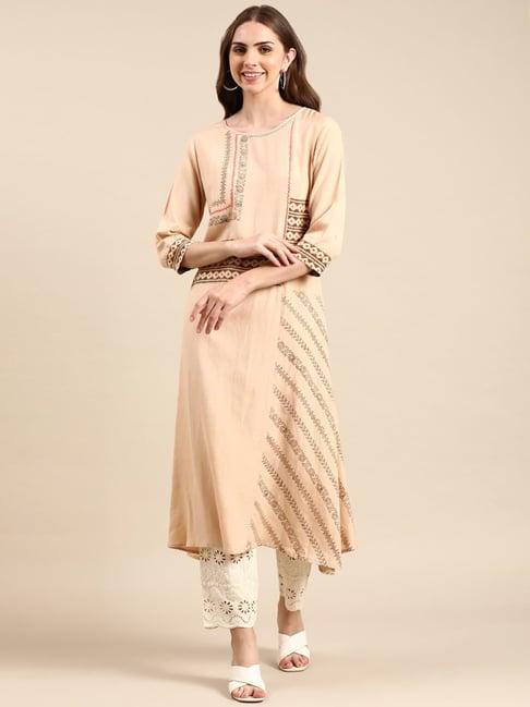 showoff beige cotton printed kurta