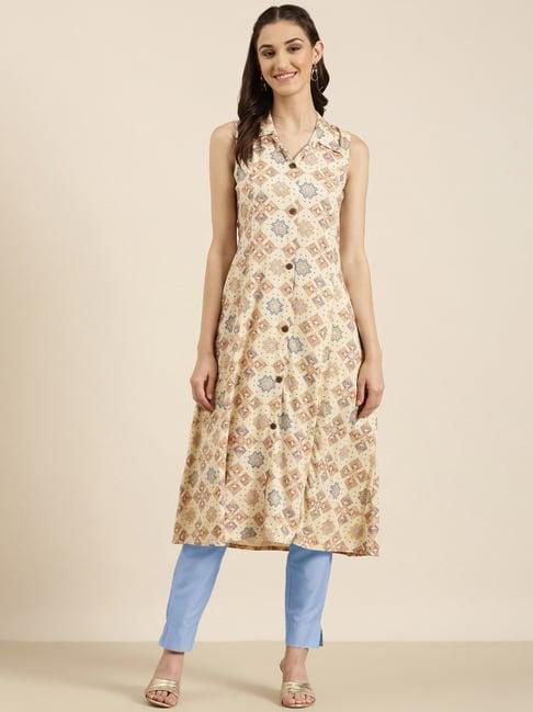 showoff beige cotton printed kurta