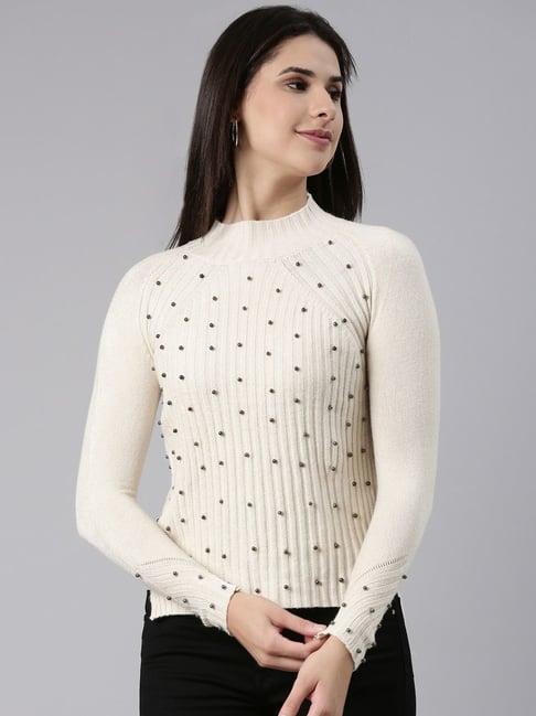 showoff beige embellished top