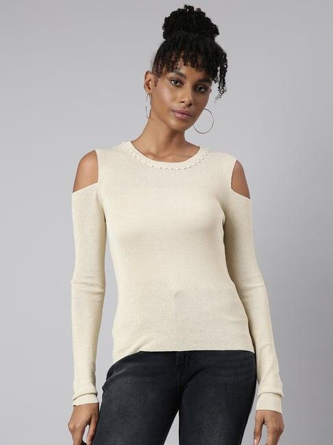 showoff beige embellished top