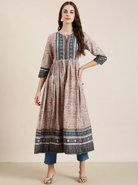 showoff beige floral print kurta