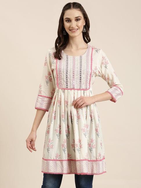 showoff beige floral print kurti