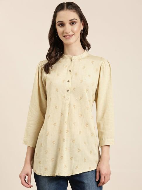 showoff beige floral print kurti