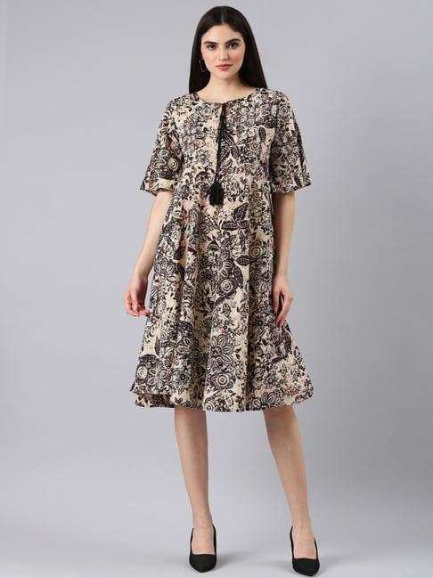 showoff beige floral print midi dress