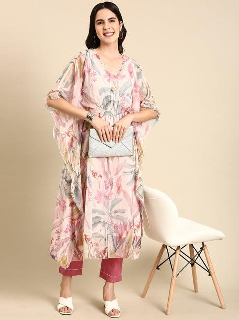 showoff beige printed kurta with pants