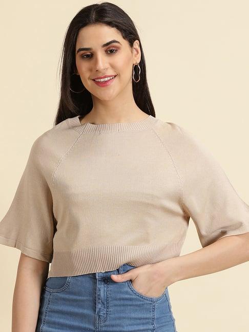 showoff beige regular fit crop top