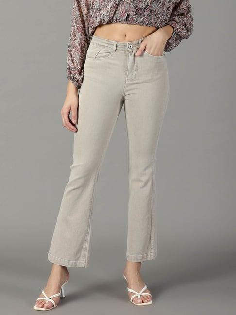 showoff beige relaxed fit high rise jeans