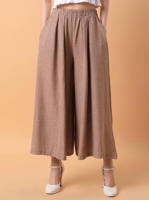 showoff beige relaxed fit mid rise trousers