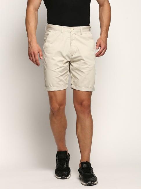 showoff beige slim fit shorts