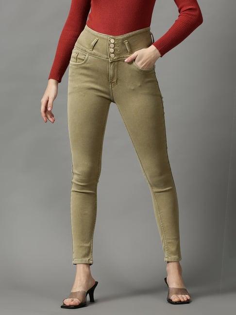 showoff beige solid high rise jeans