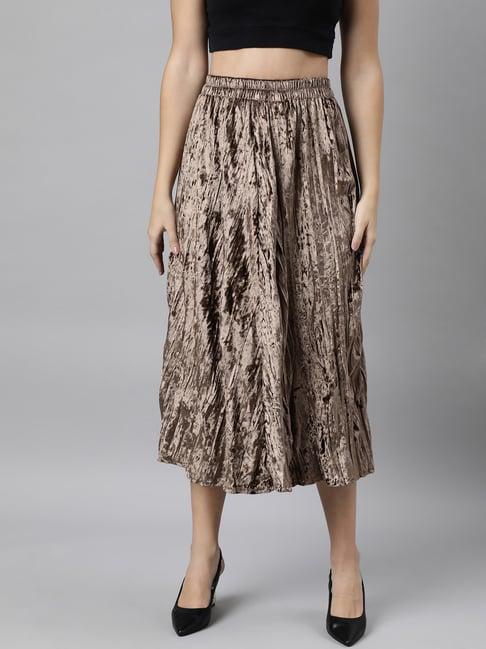 showoff beige velvet midi skirt