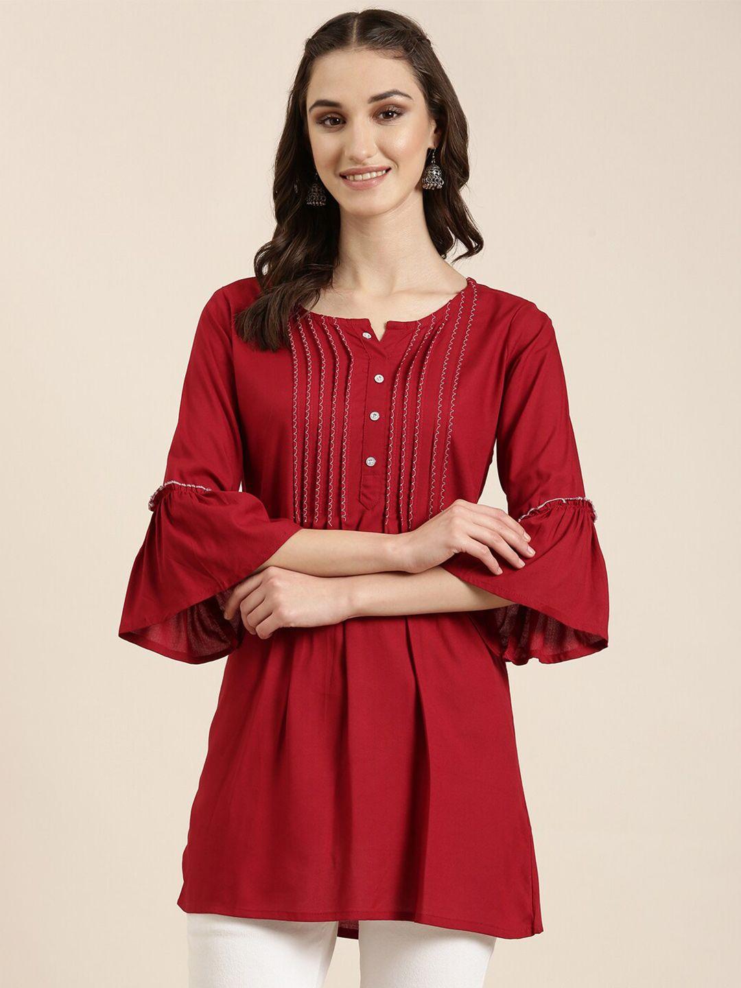 showoff bell sleeves pleated a-line kurti