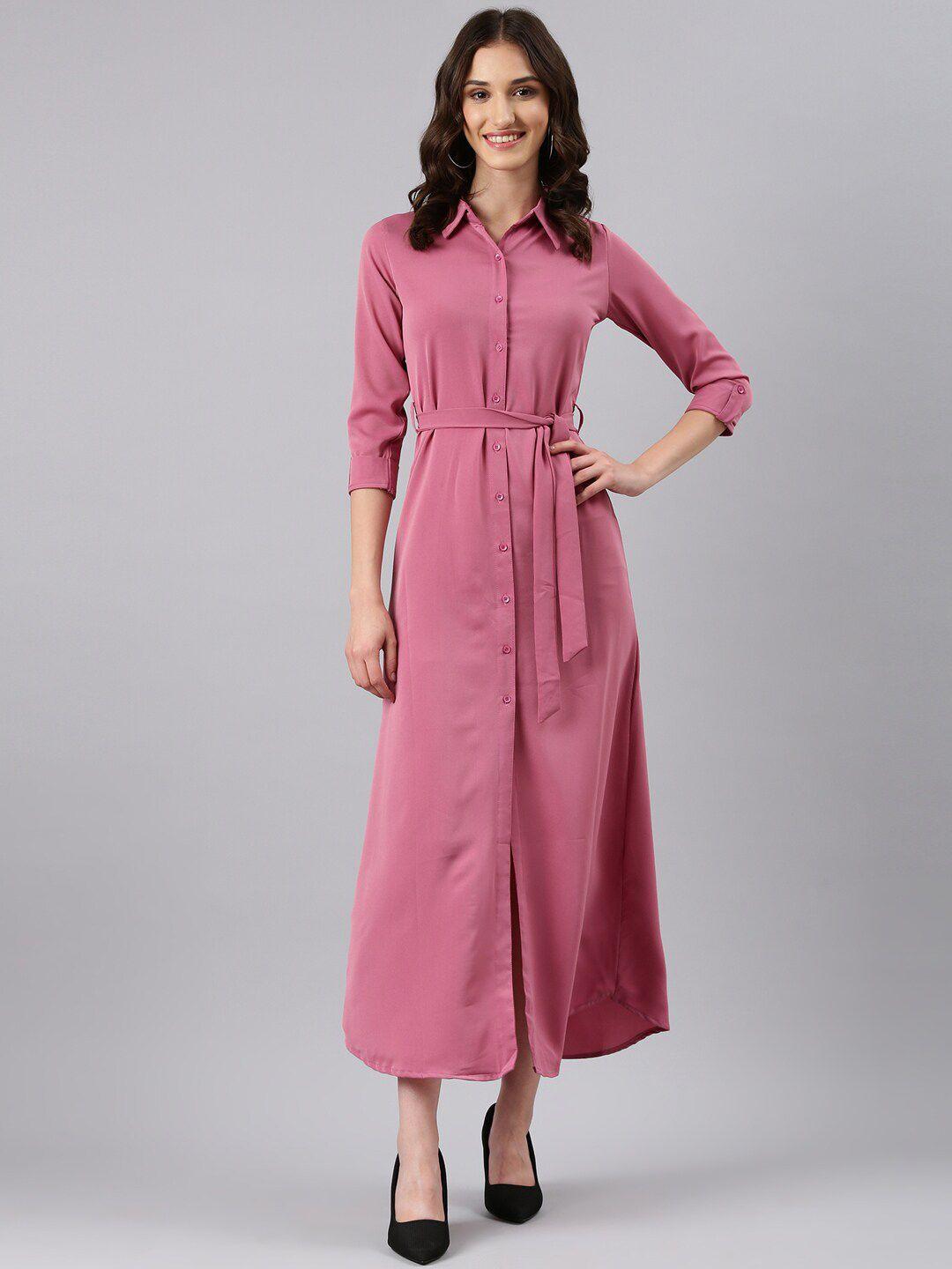 showoff belted georgette shirt style midi dress