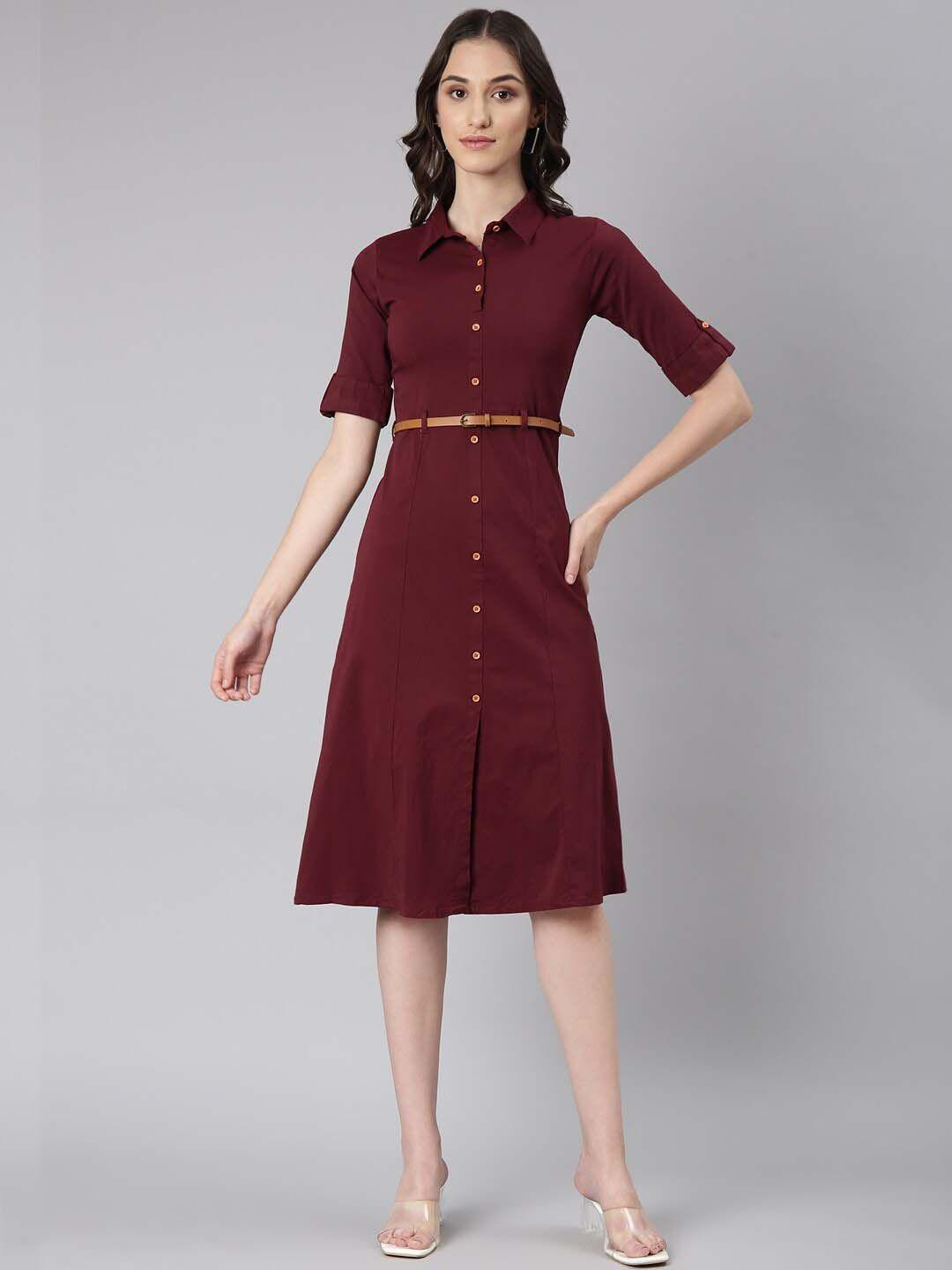 showoff belted shirt style dress