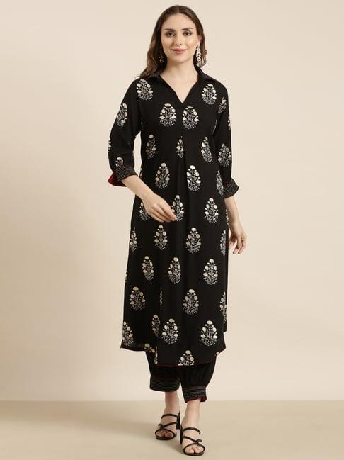 showoff black & beige embellished kurta with patiala