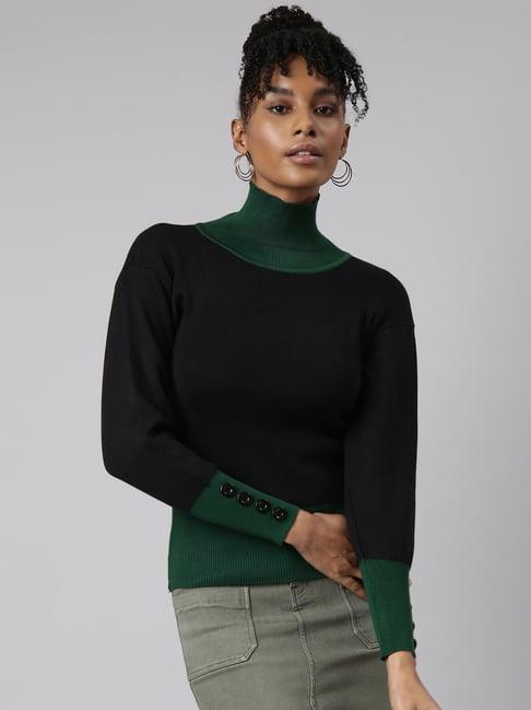 showoff black & green regular fit top