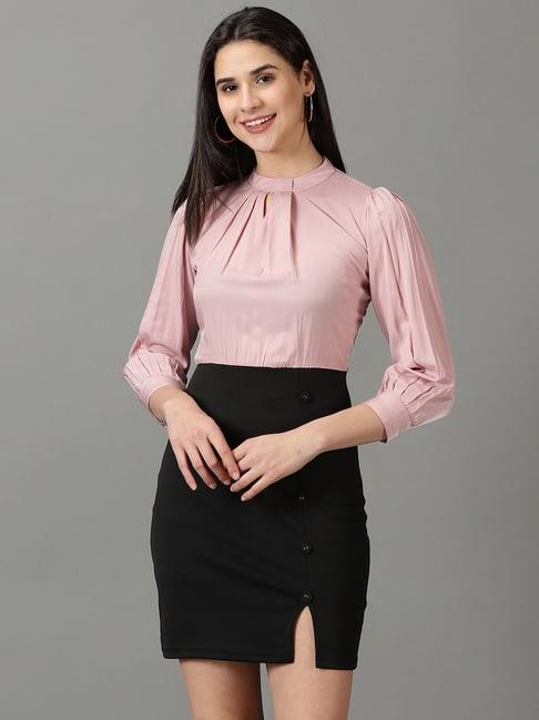 showoff black & pink regular fit bodycon dress