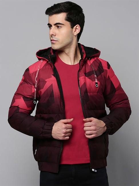 showoff black & red comfort fit quilted hooded jacket