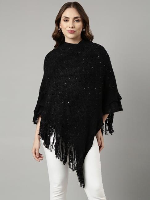 showoff black & white embellished poncho