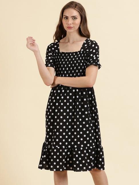 showoff black & white polka dot fit & flare dress