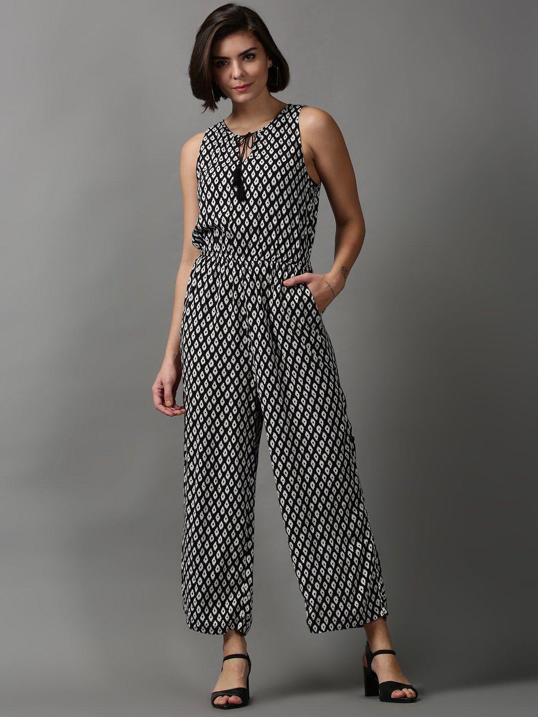 showoff black & white printed basic jumpsuit