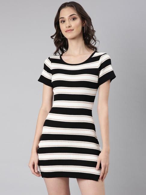 showoff black & white striped bodycon dress