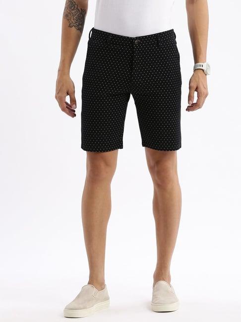 showoff black cotton slim fit printed shorts