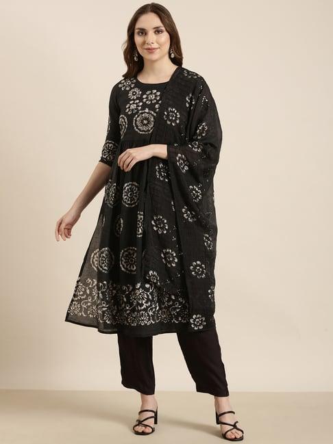 showoff black embellished kurta with pants & dupatta