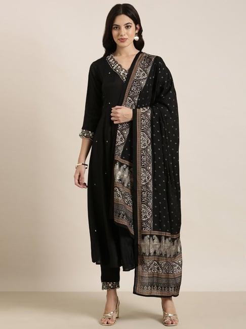 showoff black embellished kurta with pants & dupatta