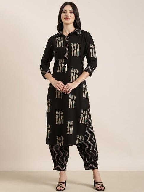 showoff black embellished kurta with patiala